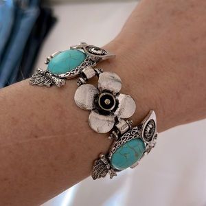 Silver and Turquoise Floral Bracelet